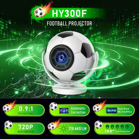 Salange HY300F Portable Soccer Ball Projector Ultra Short Throw 720P 8K WiFi6 Android 14 BT5.4 Outdo