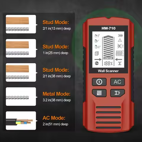 HW-710 Multi-functional Stud Finder Wall Scanner AC Cable Wires Depth Tracker Wall Metal Detector El
