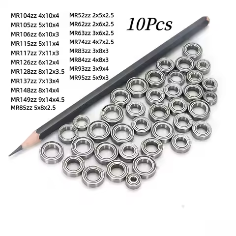 10Pcs Mixed Mini Thin Wall Deep Groove Ball Bearings MR52ZZ-MR149ZZ Double ZZ Metal Shield Chrome St