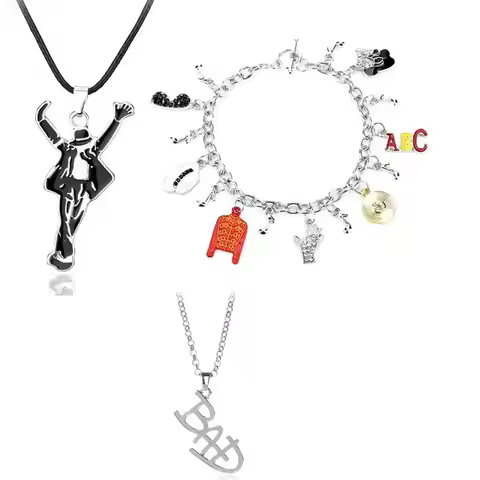 MJ King of Pop Artist Singer Michael Jackson BAD Necklace Bracelet Rock Roll Everlasting Classic MJ 