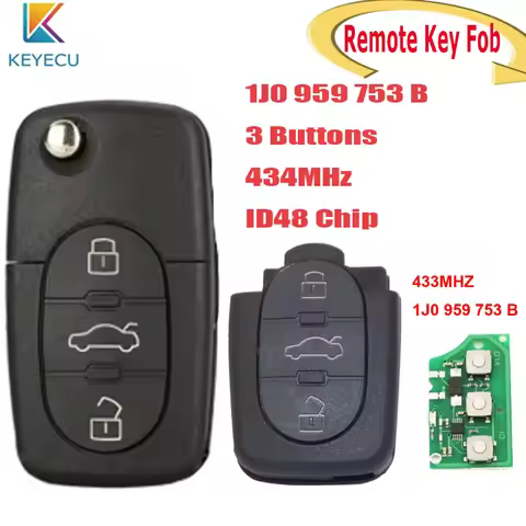 Keyecu 1J0 959 753 B 3 Buttons 434MHz ID48 Chip Remote Car Key Fob for Volkswagen/V-W Bora Passat fo
