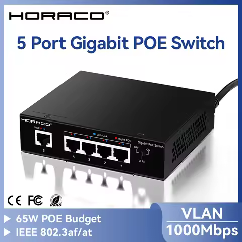 HORACO 5 Port POE Switch Gigabit 1000Mbps Active POE Network Switch for IP Camera,NVR,Surveillance,C