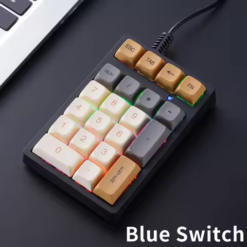 APAYADO T21 Number Keyboard 21Key Wired Mechanical Number Keyboard,MultiColor Lights for Treasury /