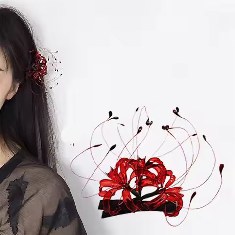 1pcs Handmade Red Lycoris Radiata Flower Hairpin Retro Kanzashi Hair Clip Hanfu Cheongsam Kimono Hea