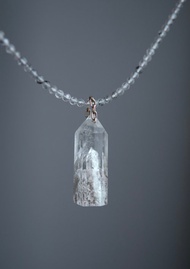 晶中晶 白水晶柱 黑髮晶珠鏈 項鏈