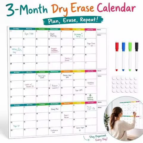 Dry Erase Wall Calendar At One Glance Laminated Surface 3 Months Calendar One Page Design Large Size