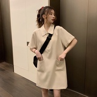 L-4xl Large Size Dress One-Piece Dress Half-Sleeved Dress Plus Size Women's Loose T-Shirt Dress Half-Sleeved polo Collar Cover Belly Slimmer Look Dress Ski