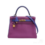 不議價 【99新 二手】  Hermès  HERMES KELLY 28 VIP 併色手袋 海葵紫色