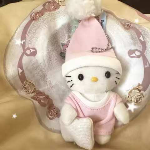 8cm kawaii Sanrio Plush Keychain Hello Kitty Plushie Pink Pajama Baby Series Kawaii Bag Pendant kuro