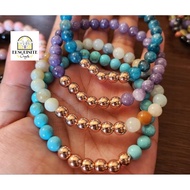 Hematite x Apatite Angelite Turquoise Amazonite 6mm (16cm) Natural Stone Stretchable Bead Bracelet