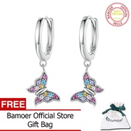 BAMOER ต่างหูห่วงผีเสื้อสีเงินแท้925สำหรับผู้หญิงเครื่องประดับแฟชั่น SCE1528
