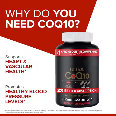 Ultra CoQ10 100mg Softgels, 3x Better Absorption, Antioxidant for Heart Health & Energy, Coenzyme Q1