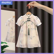 MUMU สไตล์หวานแหวว กระโปรง Hanfu วินเทจ งานปักประณีต เสื้อแขนสั้น ชุดเดรสเจ้าหญิง ของใหม่ เสื้อผ้าสำหรับเด็ก