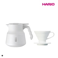 【HARIO】 純白系列 V60白色01磁石濾杯 + V60不鏽鋼保溫咖啡壺白PLUS 600