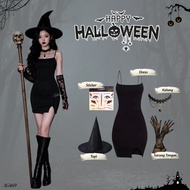 Lilydresses - 5in1 Witch Cosplay Outfit Set One Set Halloween (Dress - Gloves - Witch Hat - Necklace