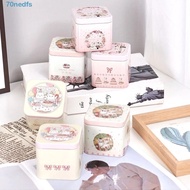 NEDFS Tin Box, Portable Square Cookie Tin, Cosmetic Case Cartoon Vintage Bear Rabbit Pattern Biscuit Storgae Box Easter