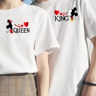 เสื้อยืดคู่รักวันวาเลนไทน์ King&amp;Queen เสื้อยืดวาเลนไทน์ตลกๆลายมิกกี้เมาส์เสื้อยืดการ์ตูนน่ารัก