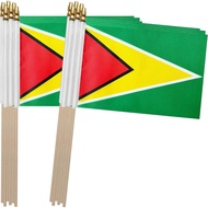 Bendera Tongkat TSMD Guyana, Bendera Mini Kecil Pegang Tangan Guyana, 5x8 Inci, 12 Pek