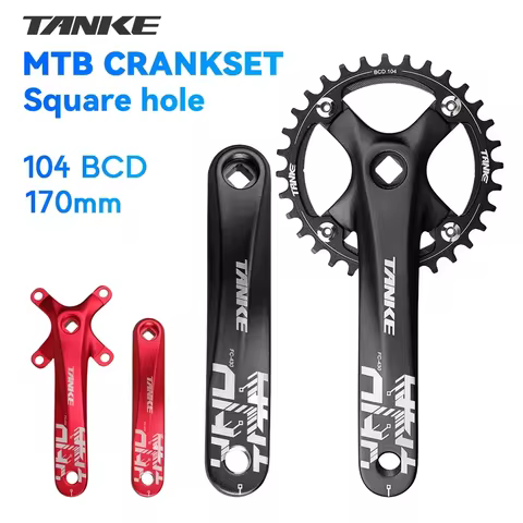 TANKE Bicycle Crank Square Hole Sprocket 104BCD 170mm Red Black Crank Round 32/34/36/38/40/42/44T Na