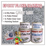 GREY MIX FLAKE • Epoxy Flake Coating Set c/w Painting Toolset • Refurnishing Floor • No Hacking • Waterproofing
