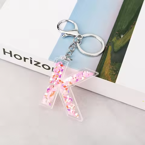 1PC Women Keychains Glitter Hollowed-out 26 Words Handbag English Letter Keyring Charms