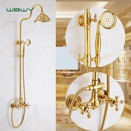 Golden Rose Gold Brass Bathroom Shower Set, Double Handles, with Shower Head