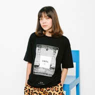 UNKL347 Black T-Shirt Combed Material Simple KMKM Motif Cotton T Shirt