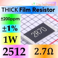 2.7Ω 2512 ±1% 1W 200V ±200ppm/ C Thick Film Resistor 2R7 2R70 25121WF270KT4E Royal Ohm