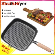 Cast Iron Skillet Frying Pan with Wooden Handle Uncoated Non-stick Cooking Pot Steak Frying Pot Stea