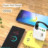 zwinz1aa Power 200W 6 in 1 USB C Charger with 3 USB and 3PD Port Fast Charging Adapter for Quick Cha