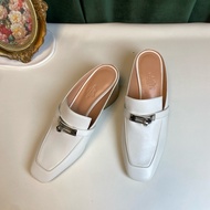 HERMES愛馬仕 Blossom系列 白色包頭粗跟包頭拖鞋。女鞋36碼，鞋跟高6.5cm。