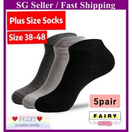 【E hot 82】 (SG Seller)5 Pairs Men Socks Plus Size Boat Socks Cotton Ankle Socks Casual Male Socks Breathable Men Socks
