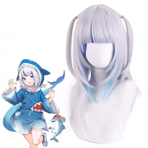Synthetic Gura-Shark Inspired Cosplay Wig Anime Blue Short Hair Scalp Top Mantis Wolf Cut for Party 