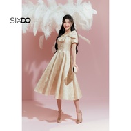 Đầm gấm phối nơ lệch SIXDO (Beige Bow-tie Brocade Midi Dress)