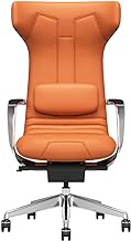 HDZWW Cowhide Boss Chair, Reclining Office Chairs with Linkage Armrest, Ergonomic High Back Executive Seat, Adjustable Lifting Computer Chair (Color : Orange)