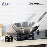 Asta Stainless Steel Wok One Handle 36CM/Chef Wok Anti Rust