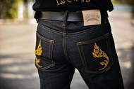 74DEnim รุ่นปักทอง กระบอกเล็ก ผ้าดิบ15Oz Unsanforized