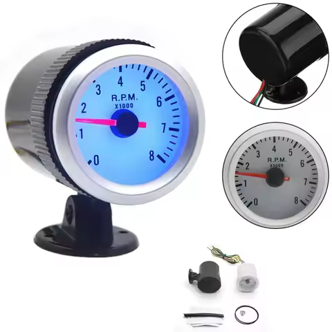 Auto Accessories 52mm Tachometer 12V 0-8000RPM Car Tacho Meter Blue LED 1-8 Cylinders Tacho Gauge