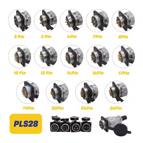 28mm PLS28-2/3/4/5/7/8/10/12/14/16/17/19/20/24/26 Pin Metal Aviation Socket Plug Female Male Connect