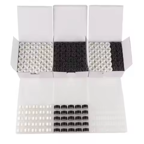 25/144pcs Class 15 Prewound Bobbin 60WT Black WhiteType A Plastic Edge 75D/2 Polyester Embroidery Bo
