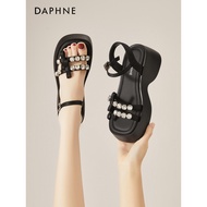 Daphne Rhinestone Open-Toe Flat Strap Sandals - Thick Soled, Stylish Summer Shoe