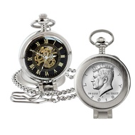 U.S. Coin Pocket Watch with Skeleton Movement | JFK Half Dollar | Sweeping Second Hand, Magnifying G