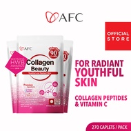 [3 Packs] AFC Collagen Beauty - Skin Supplement for Glowing Radiant Supple Complexion - Brighten Firm Hydrate Anti-aging &amp; Lessen Wrinkles with Cartilage Extract + Vitamin C • Made in Japan • 270 Caplets (Suitable for All Skin Types)