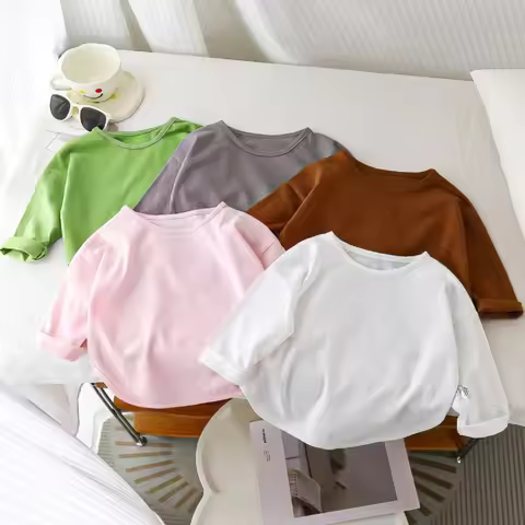Baby Boys Basic Tee Long Sleeve T-shirts Pure Cotton Baby Girl Tops Kids T-shirt Cotton Spring Tee S