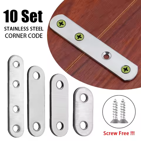 10Set Straight Corner Brackets with Screws Stainless Steel 2mm Thickness Straight Corner Code for Sh