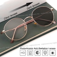 Anti Blue Light Glasses Round Cermin Mata Silau Computer Eyeglasses for Women Men Fashion Metal Fram