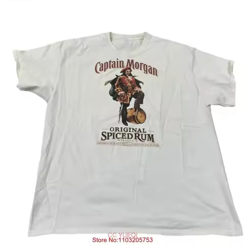 Captain Morgan Original Spiced Rum T Shirt XXL Cream White Color FLAWS vintage Washed Unisex Casual 
