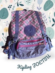 正品🎒Kipling JOETSU 紫色格紋大號休閒時尚後背包 附猴子 旅遊