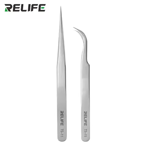 RELIFE Precision Stainless Steel Tweezers High Hardness Straight Curved Tip Tweezers for Electronics