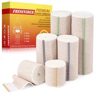 FRESINIDER Premium Elastic Bandage Wrap, 6 pack (2x2", 2x4", 2x6") Cotton Compression Bandage with T